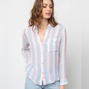 Rails Iris Stripe Ellis Long Sleeve Button Down Shirt Top Size Medium